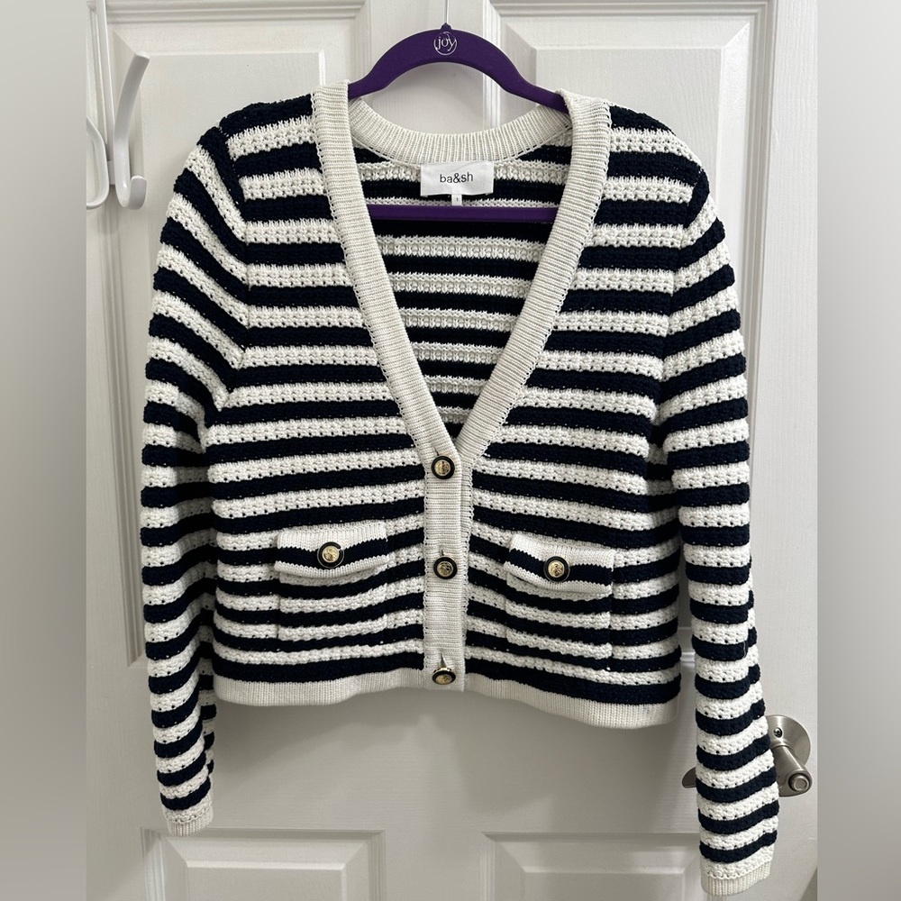ba&sh Gamden Stripe Cropped Cardigan, S